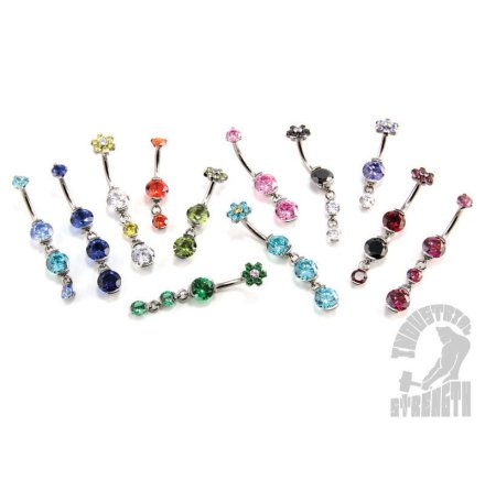 Navelsmycke med 2 h�ngande kloinfattade stenar