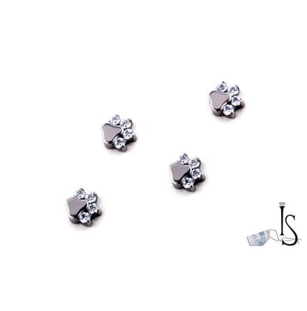 Threaded paw prints 14g with white svarowski 4x1.5mm