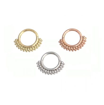 KOLO,Rose gold seam ring with tiny tri bead cluster accents 1.6x7.9