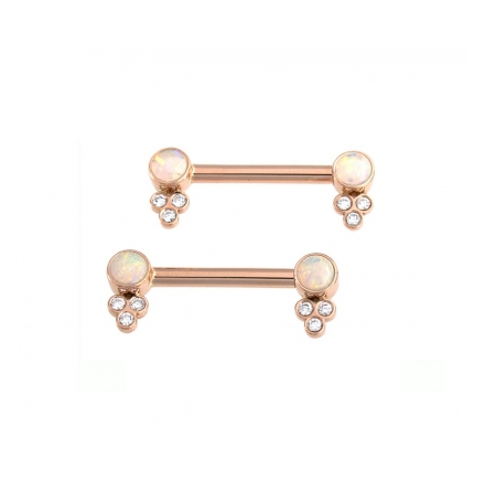 14GA 7/16in Straight Barbell with Forward Facing Open Back Round Bezels - 4mm -