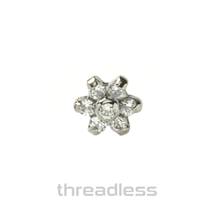 THREADLESS FLOWER #4 FACETED GEM THREADLESS END 6 X 1MM PETALS AND 1MM WCZ