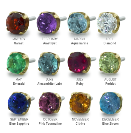 18K Yellow Gold, Birthstones, 2.5mm
