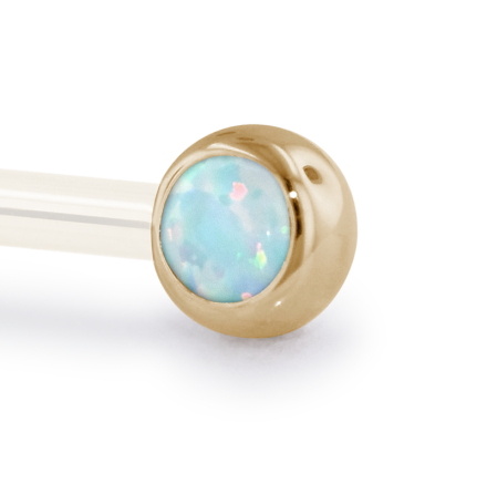 18K Gold Cabochon End, White Opal