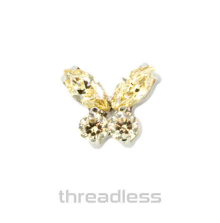 Threadless butterfly faceted gem end with marquise cut gems