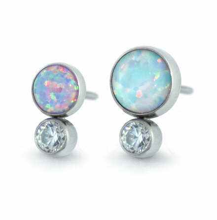 Titanium Bezel Set Two Gem (bottom one always CZ) Cabochon Cluster